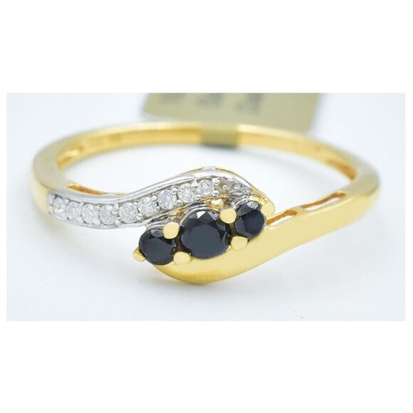 Genuine Blue Sapphire & Diamond Ring 10k Gold